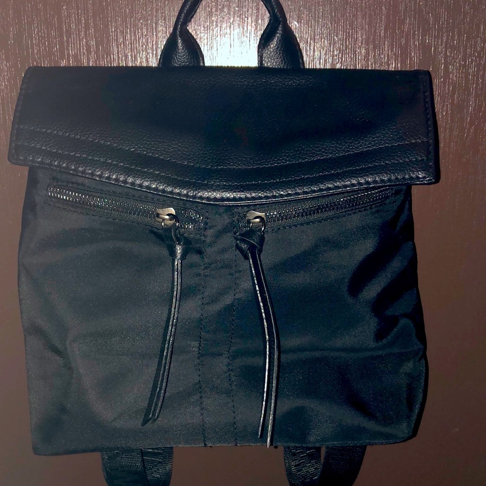 NWOT BOTKIER NEW YORK BLACK NYLON/ FAUX LEATHER BACKPACK MINI PURSE